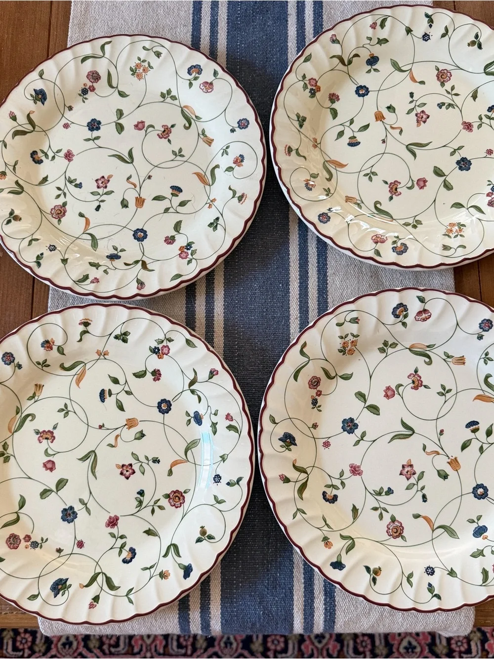 Set Of 4 Staffordshire tableware Oakwood Dinner Plates 10” Red Rim NWOT